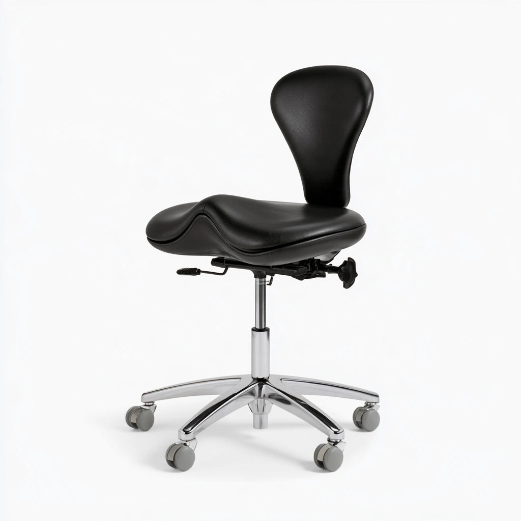 Tabouret selle réglable en cuir, coloris noir