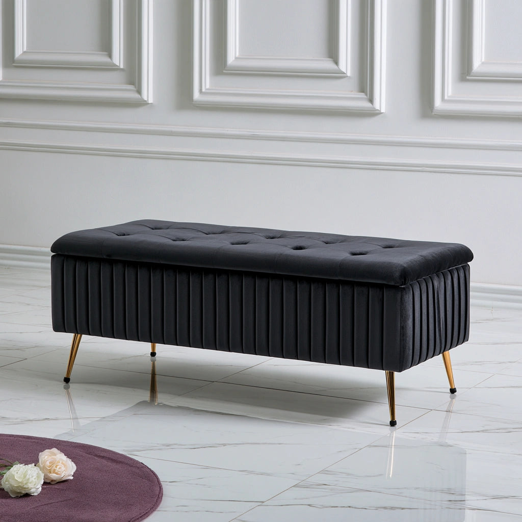 Banc coffre rembourré en velours, coloris gris foncé