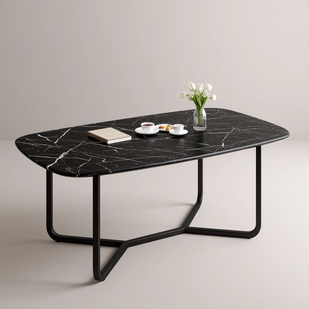 Table à manger à finition effet marbre, coloris noir