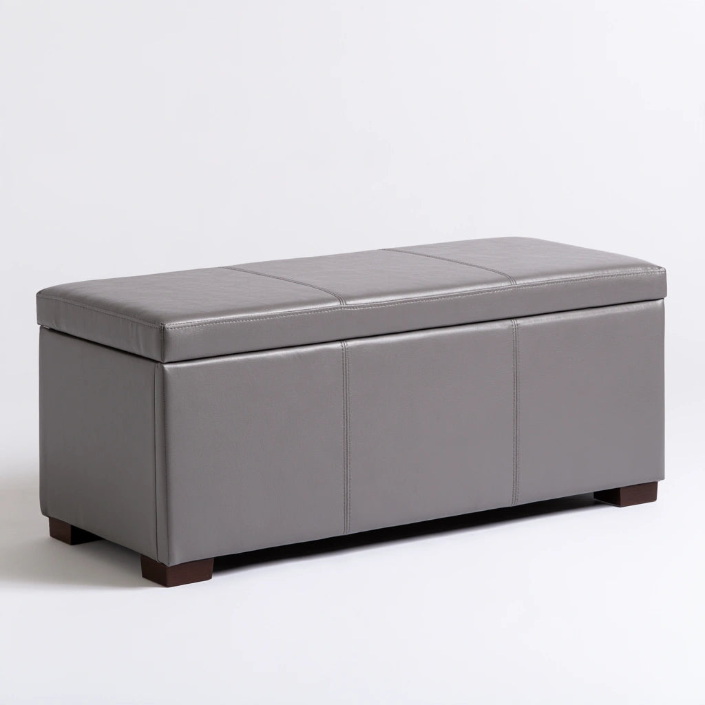 Banc coffre rembourré aux lignes épurées, coloris gris