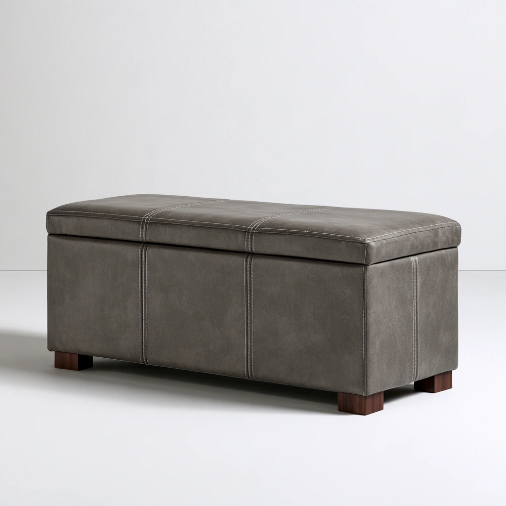 Banc coffre rembourré aux lignes épurées, coloris gris