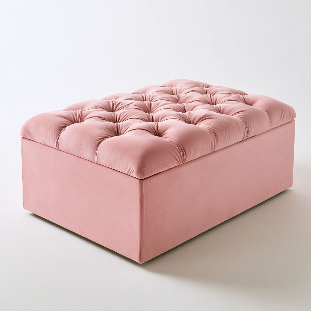 Pouf carré aux lignes épurées avec rangement, coloris rose