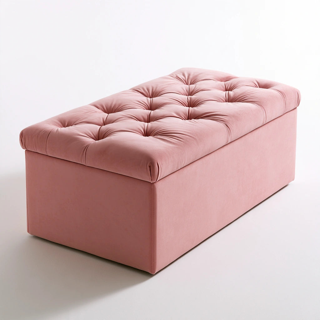 Pouf carré aux lignes épurées avec rangement, coloris rose