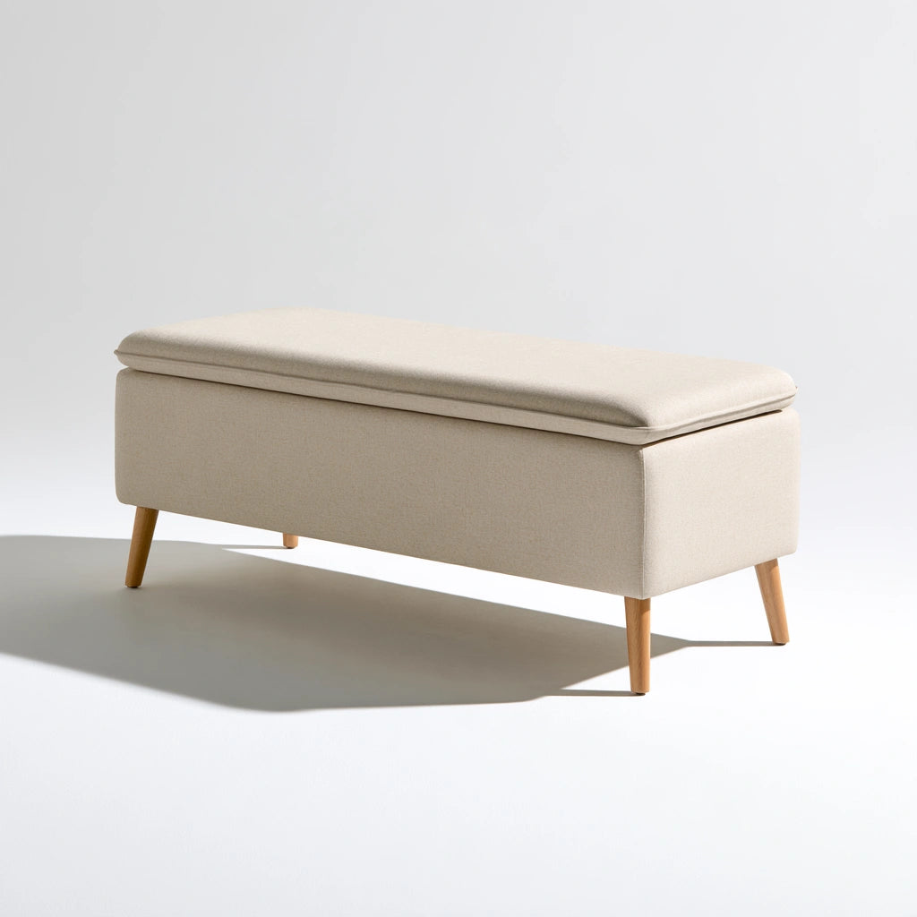 Banc avec rangement en tissu, coloris beige clair