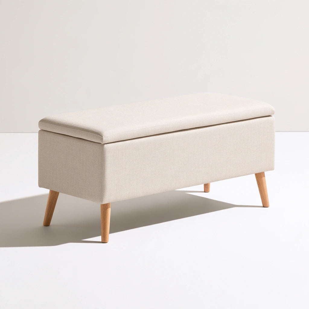 Banc avec rangement en tissu, coloris beige clair
